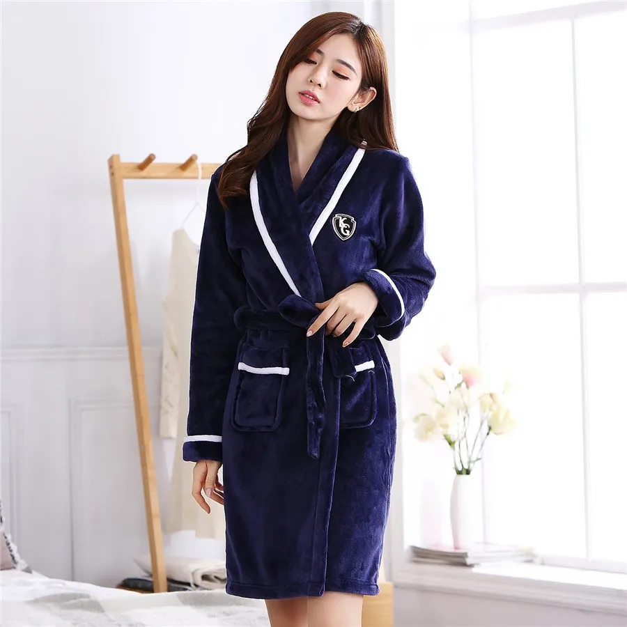 

Flannel Plus Size Sleepwear Kimono Bathrobe Gown Women Casual Soft Nightgown Home Clothes Winter Warm Thick Home Dressing Gown