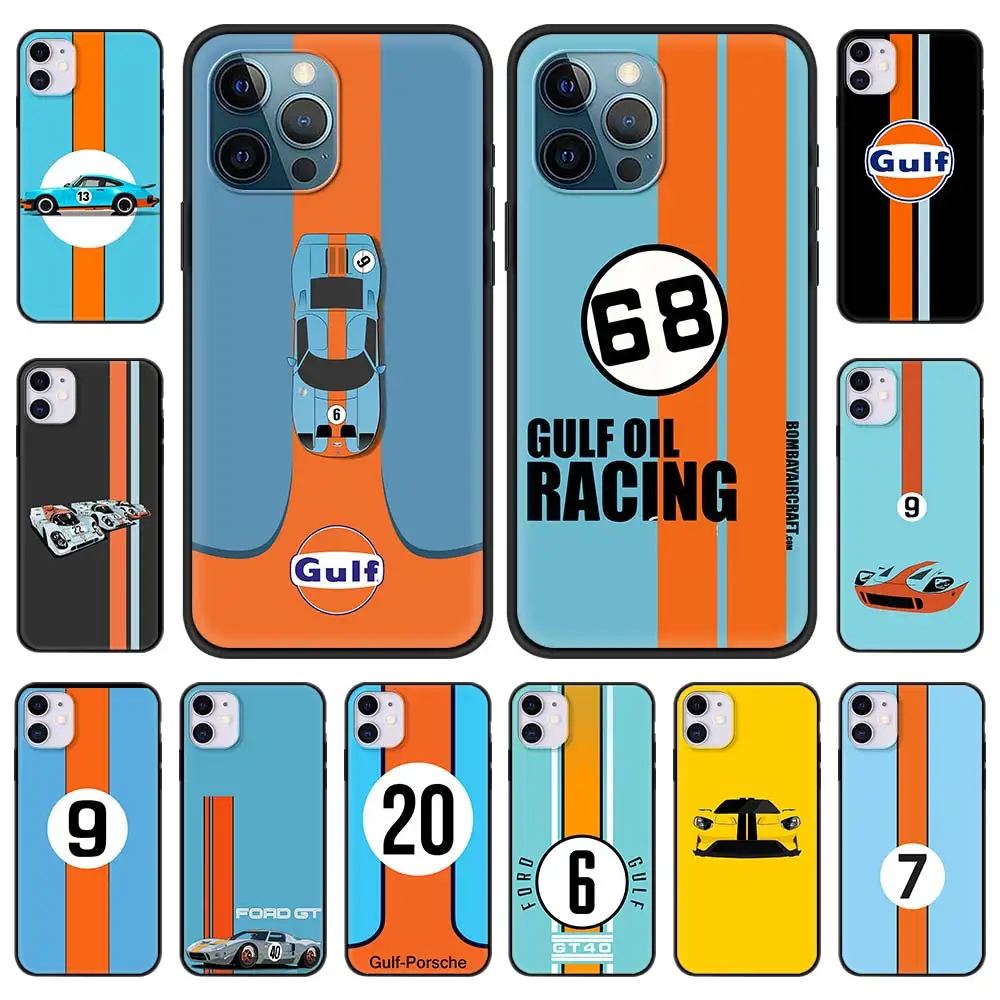 

ford-Gulf-Racing Sports car Luxury Phone Case For iPhone 13 12 11 Pro MAX XR X SE XS 7 8 Plus Silicone Black Matte Cover Shell