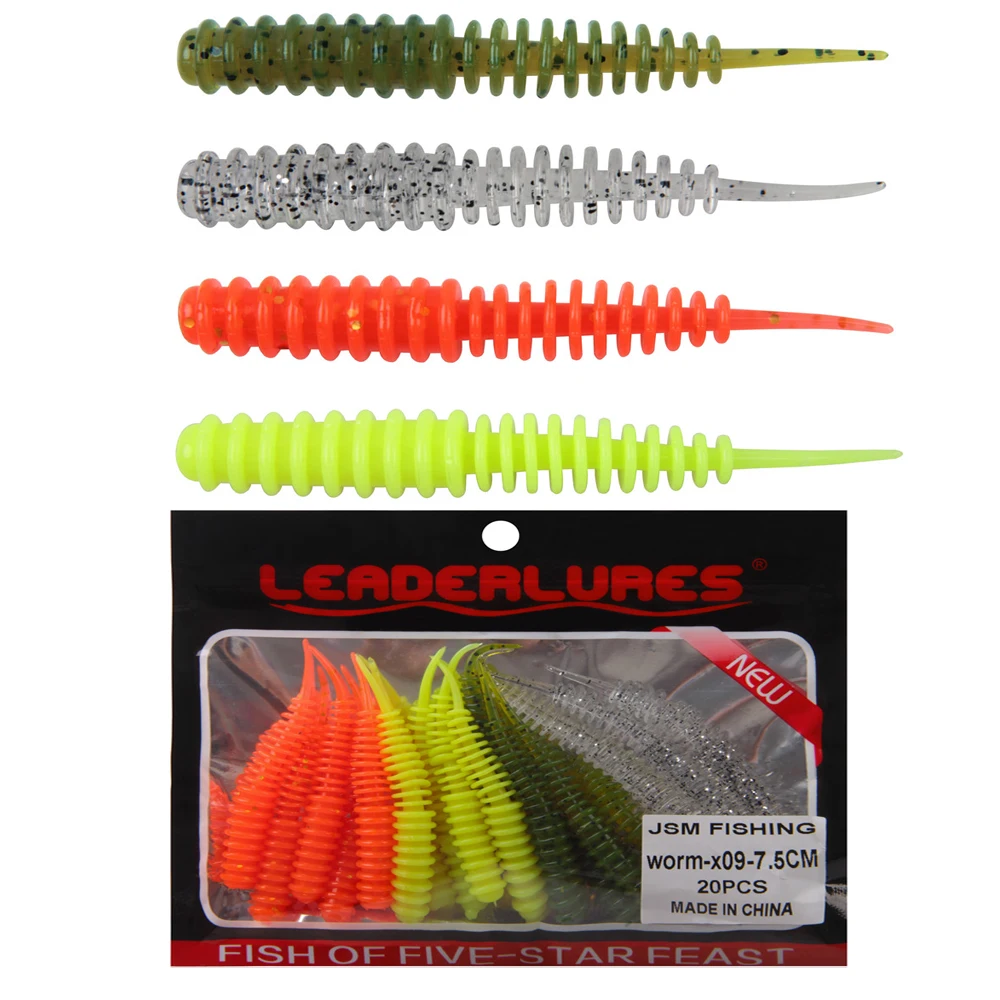 

40pcs Trout fishing Lure Soft Bait Worm 75mm 85mm Silicone Wobbler Jigging Baits Iscas Bass fishing Texas rig kit