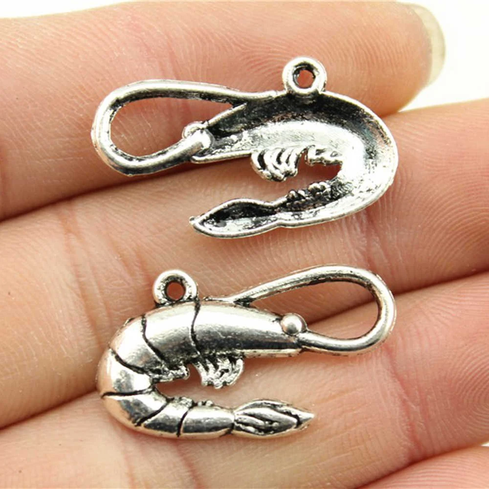

WYSIWYG 4pcs 28x15mm Shrimp Charm Pendants For Jewelry Making Antique Silver Color Shrimp Pendants Animal Pendant Shrimp