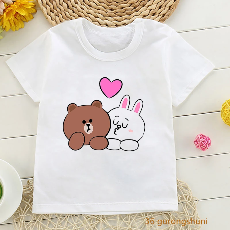 

Cute Lovely Bear Love Rabbit T Shirt Kawaii Cartoon Vintage Boys Girl Unisex Tshirt Kids Clothes Harajuku Tees Tops