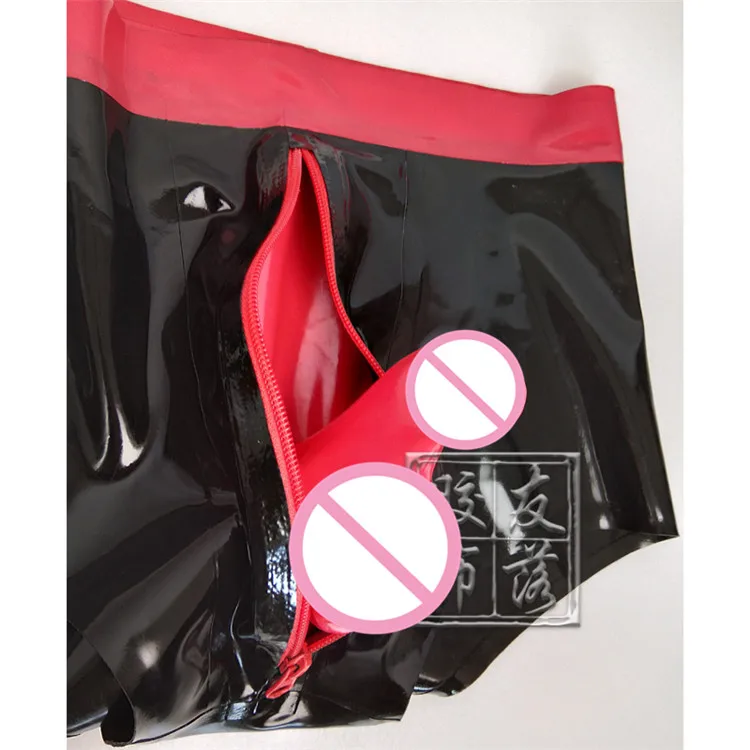 Черные с красным латексным боксером застежкой-молнией на переднюю часть