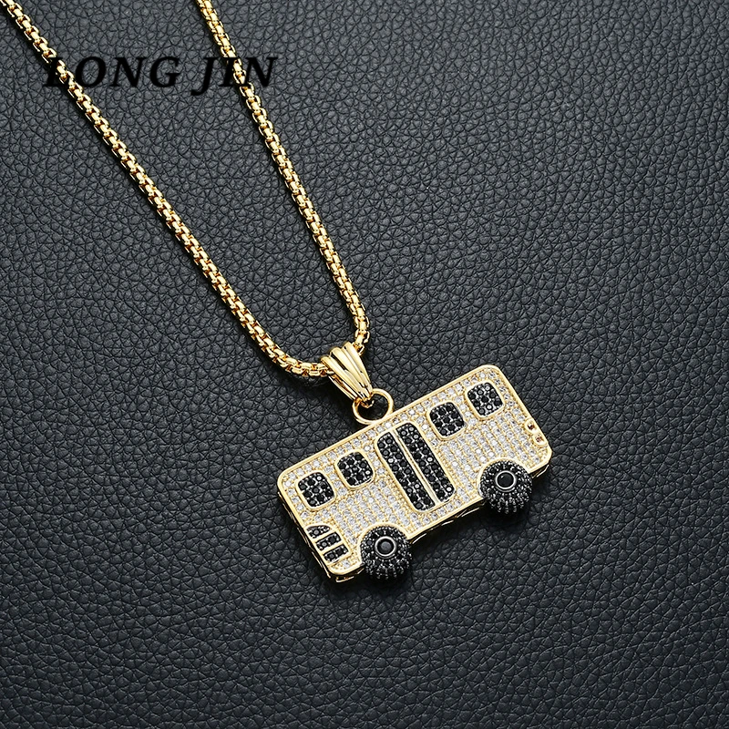 Ожерелье с подвеской в виде автобуса стиле хип хоп золотого и серебряного