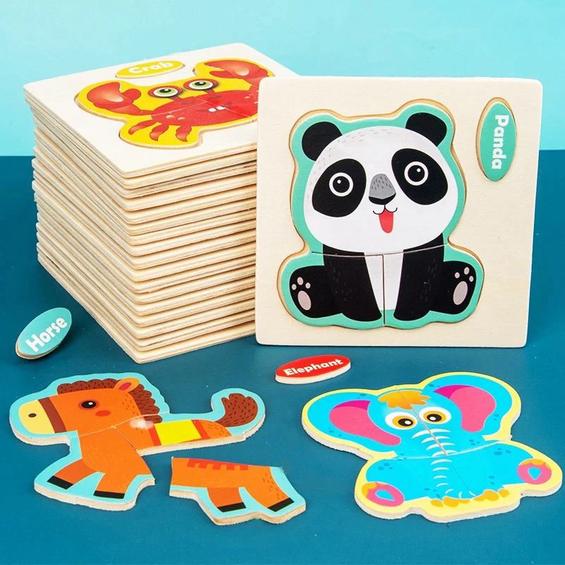 

Baby Toys Wooden 3D Puzzle Cartoon Animal Traffic Wood Jigsaw Puzzle Game Montessori Educational Toys For Children Gifts