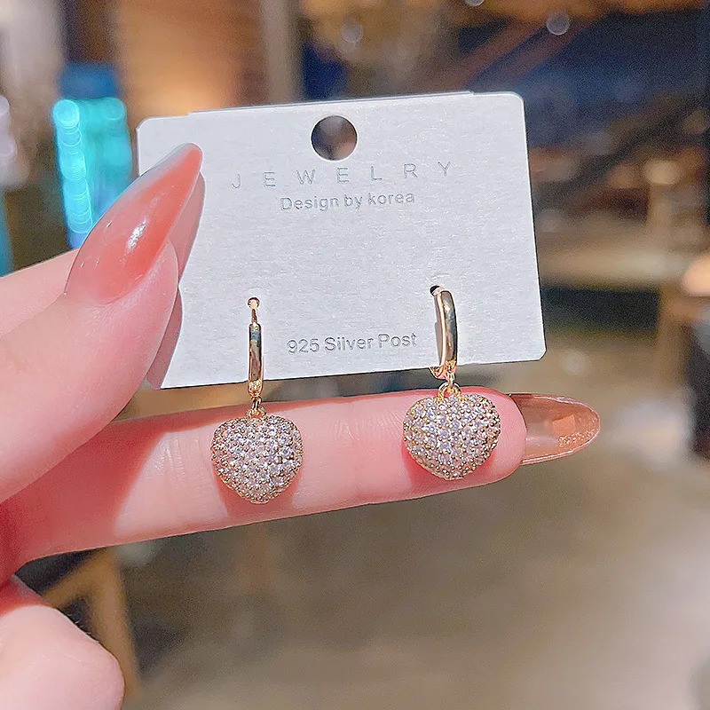 

Wholesale Sterling Silvers Post Heart-Shaped Zircon Pendant Earrings Female Stud Dropshipping Jewelry Gift