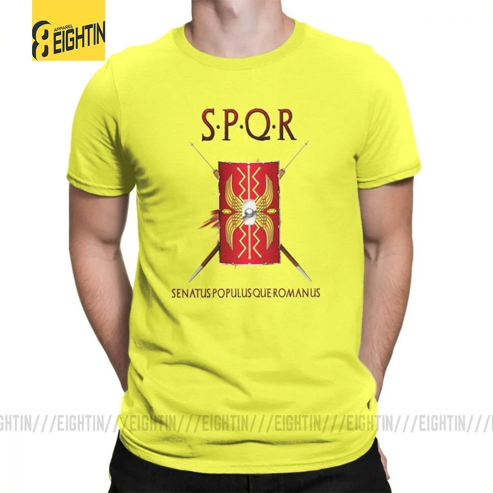 SPQR футболки, хлопок, Классическая футболка с коротким рукавом, новинка, Круглый ворот, мужские футболки, большой размер, принт, дышащие, Новинка - Цвет: Цвет: желтый
