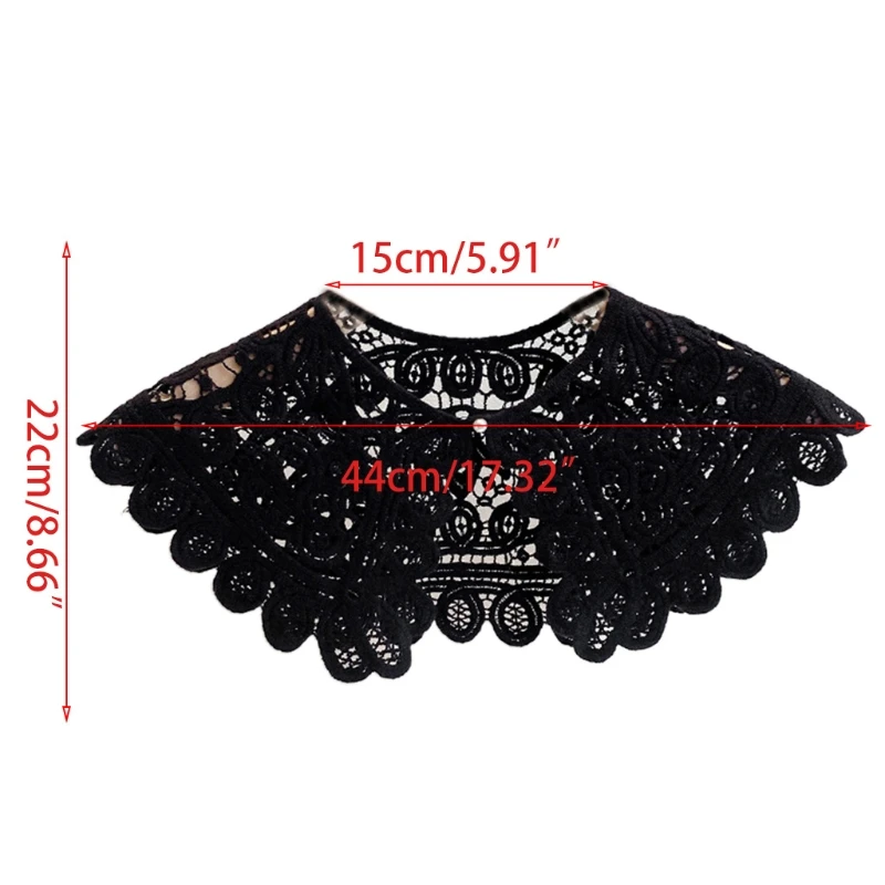 

Women Hollow Out Crochet Fake Collar Floral Lace Solid Color Lolita Big Shawl Detachable Button Short Poncho Capelet