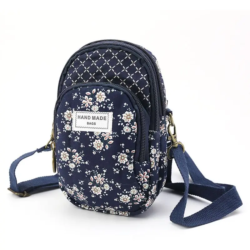 

066F Retro Flower Women Wallet Purse Coin Cell Phone Mini Crossbody Shoulder Bag