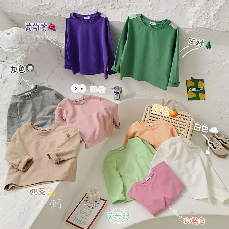 

2021 Ins Fashion Children Shirts Girls O-neck T-shirts 1-10 Years Children Girls Long Sleeve T-shirt Cotton Shirts