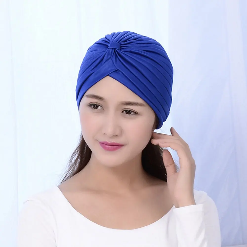 Gorro de Color liso para mujer, turbante el&aacute;stico torcido, accesorios para el cabello, 6 uds.-4
