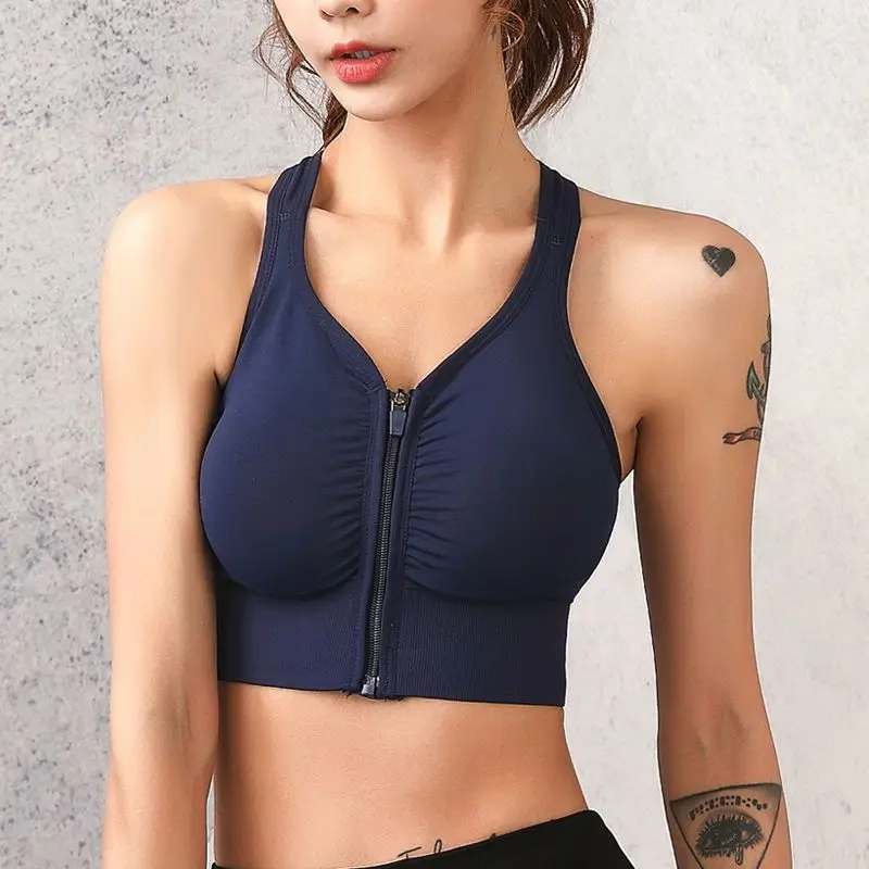 

Sports Underwear Women Shockproof Anti-Sagging Front Zipper Gathers No Trace No Steel Ring Fitness Running Yoga Beauty Back Bra