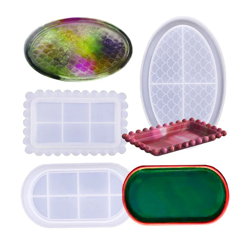 

Oval Rolling Tray Resin Mold Silicone Trinket Plate Fish Scale Dish Casting Molds DIY Jewelry Storage Holder for Crafts