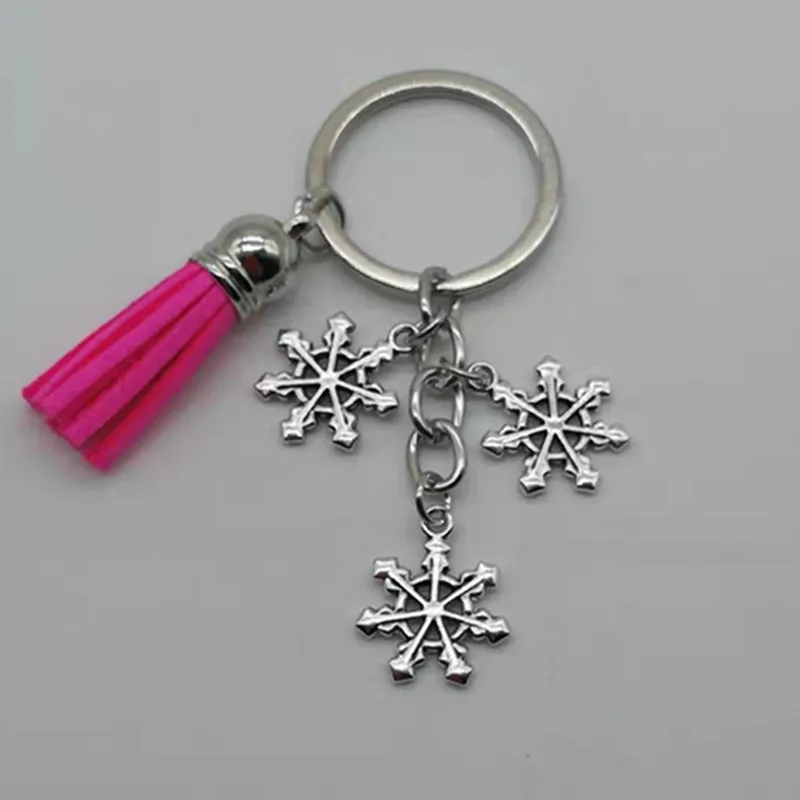 Новинка модный милый Рождественский брелок со снежинкой и кисточкой кольцо с