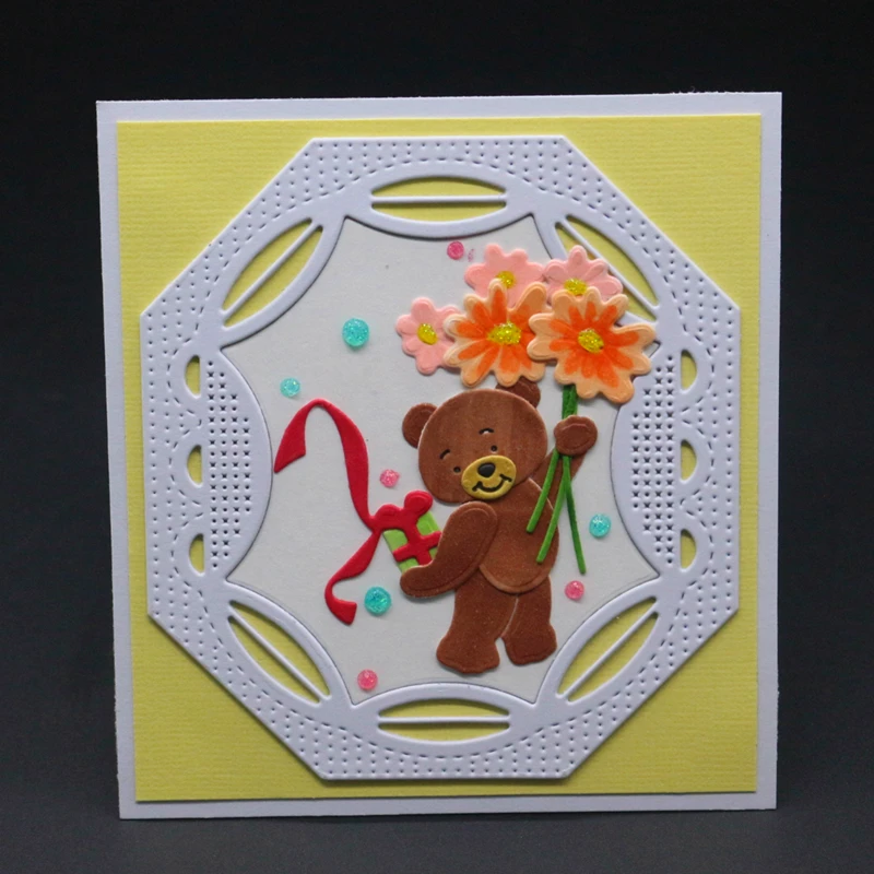 YINISE скрапбукинга металлические режущие штампы для трафареты Медвежонок фон