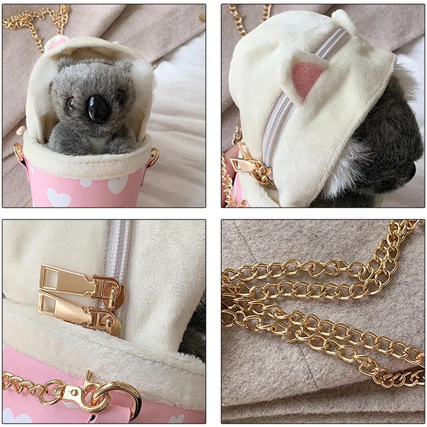Модная женская плюшевая сумка с цепочкой Koala Женская медвежонком через плечо