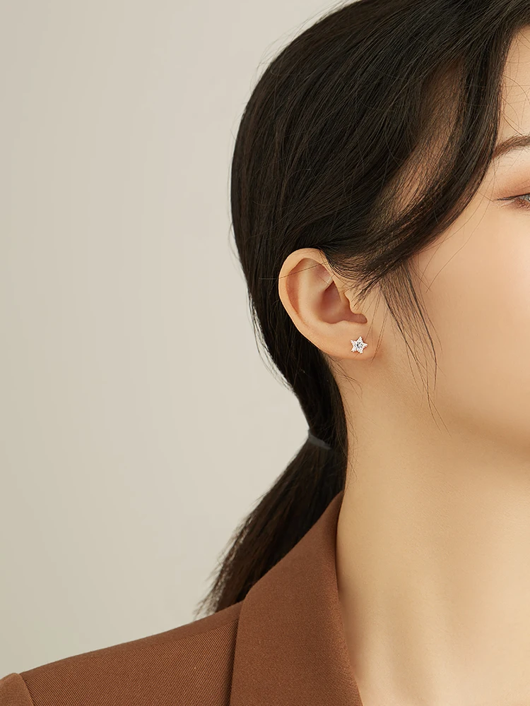 

ZEMIOR Pentacle Stud Earring For Women S925 Sterling Silver Simple Trendy Style Earrings 3 Color Choose Egagement Party Jewelry
