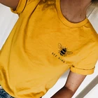 Женская футболка с принтом пчелы и карманом, эстетическая футболка из чистого хлопка с изображением пчелы, летние футболки Ulzzang, Прямая поставка