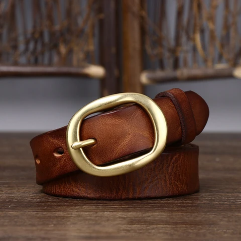 2.8cm Width High Quality Luxury Design Belt For Women Copper Buckle Classic Retro Belt Real Genuine Leathet Belts For Jeans