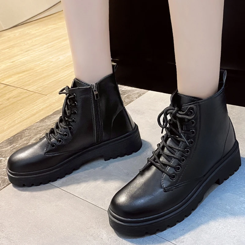 

Women Martin Boots Big Size Spring Autumn Round Toe Flats Shoes Female Fashion Winter Side Zipper Shoes Ladies Ankle Short Boots