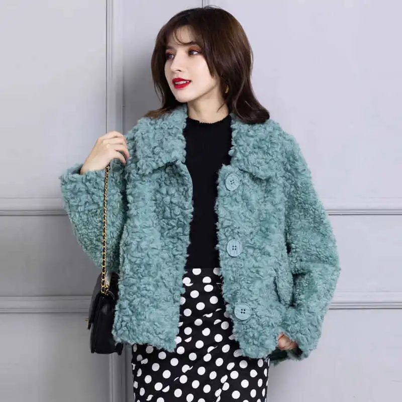 Women 2020 Winter Real Fur Sheepskin Coat Female Genuine Wool Coats Turndown Collar Warm Natural Sheep Shearing Overcoat S474