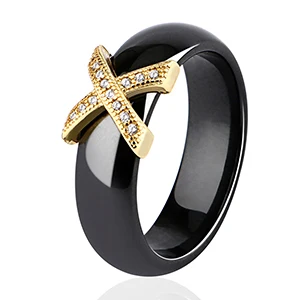 6mm Black Gold Hot X Крест кольца Синий Розовый керамические здоровые ювелирные изделия для женщин 6 мм Гладкие керамические кольца женский подарок Свадебные ювелирные изделия золото серебро - Цвет основного камня: 6mm Black Gold