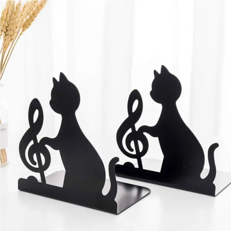 

G92E Cat Bookends Book Holder Black Animal Metal Art Bookend Vintage Table Desktop Decoration 1 Pairs, (Black)