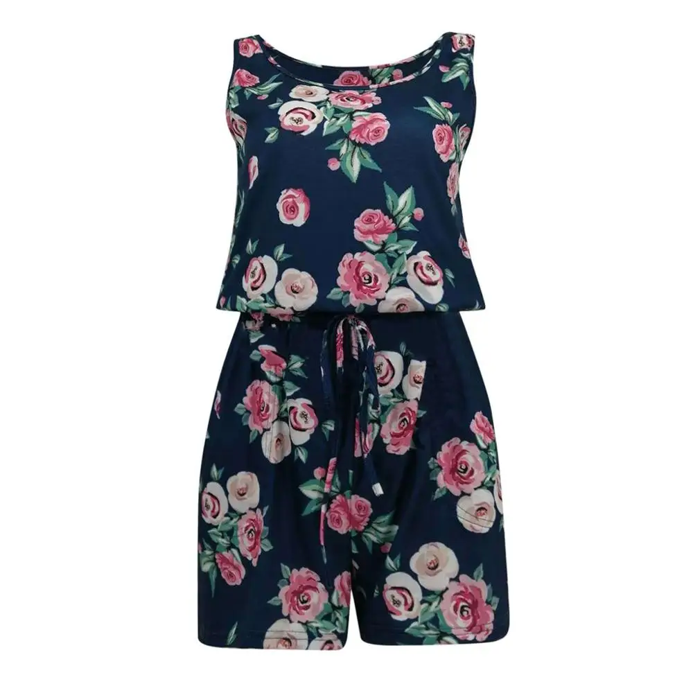 

Short Jumpsuit Fashion 2020 Womens Summer Print O-Neck Sleeveless Short Jumpsuit
