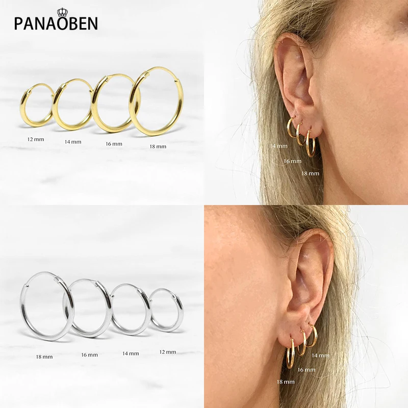 

PANAOBEN 925 Sterling Silver Big Size Glossy Minimalism Hoop Earrings for Women Geometry Unusual Earrings Cartilage Pendientes