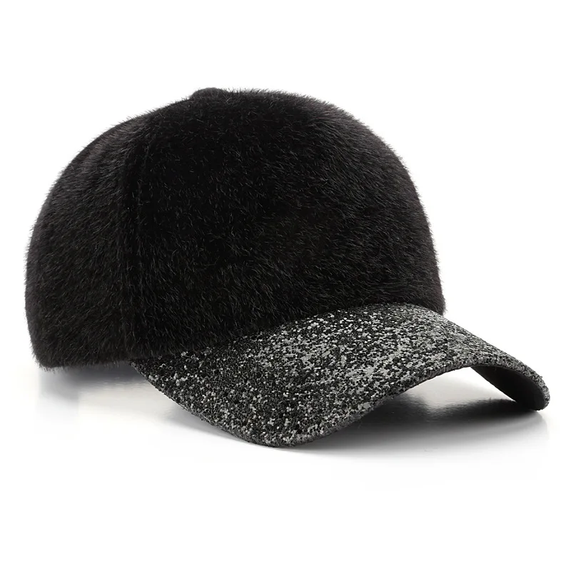

fashion autumn and winter Sequin Plush pure color light plate cap trendy women's street versatile baseball cap in stock