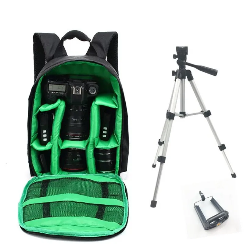 Green with Tripod Водонепроницаемая сумка для цифровой зеркальной фотокамеры Рюкзак для видеокамеры Mochila Fotografia двойные сумки на плечо для Nikon Canon - Цвет: Green with Tripod