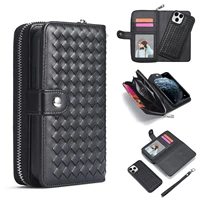 luxury woven zipper magnet leather wallet case for iphone 11 12 mini 13 pro max 5s 6 7 8 plus x xr xs max se2020 cover
