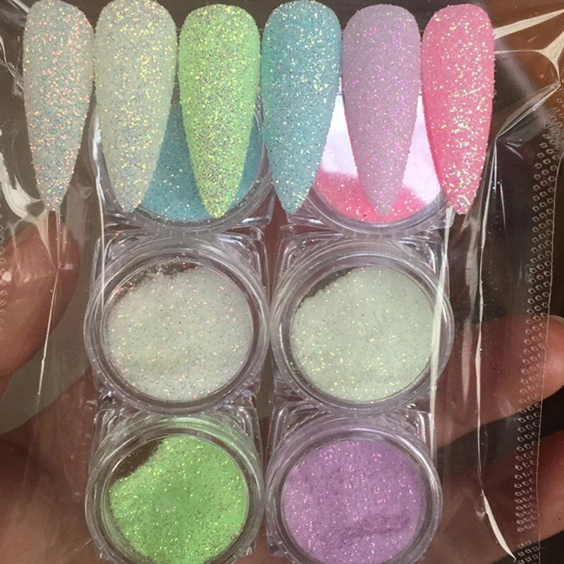 6Box/lot (3g/box )Luminous crystal sand glitter sugar glitter powder 6pcs/lot glow in the dark effect powder