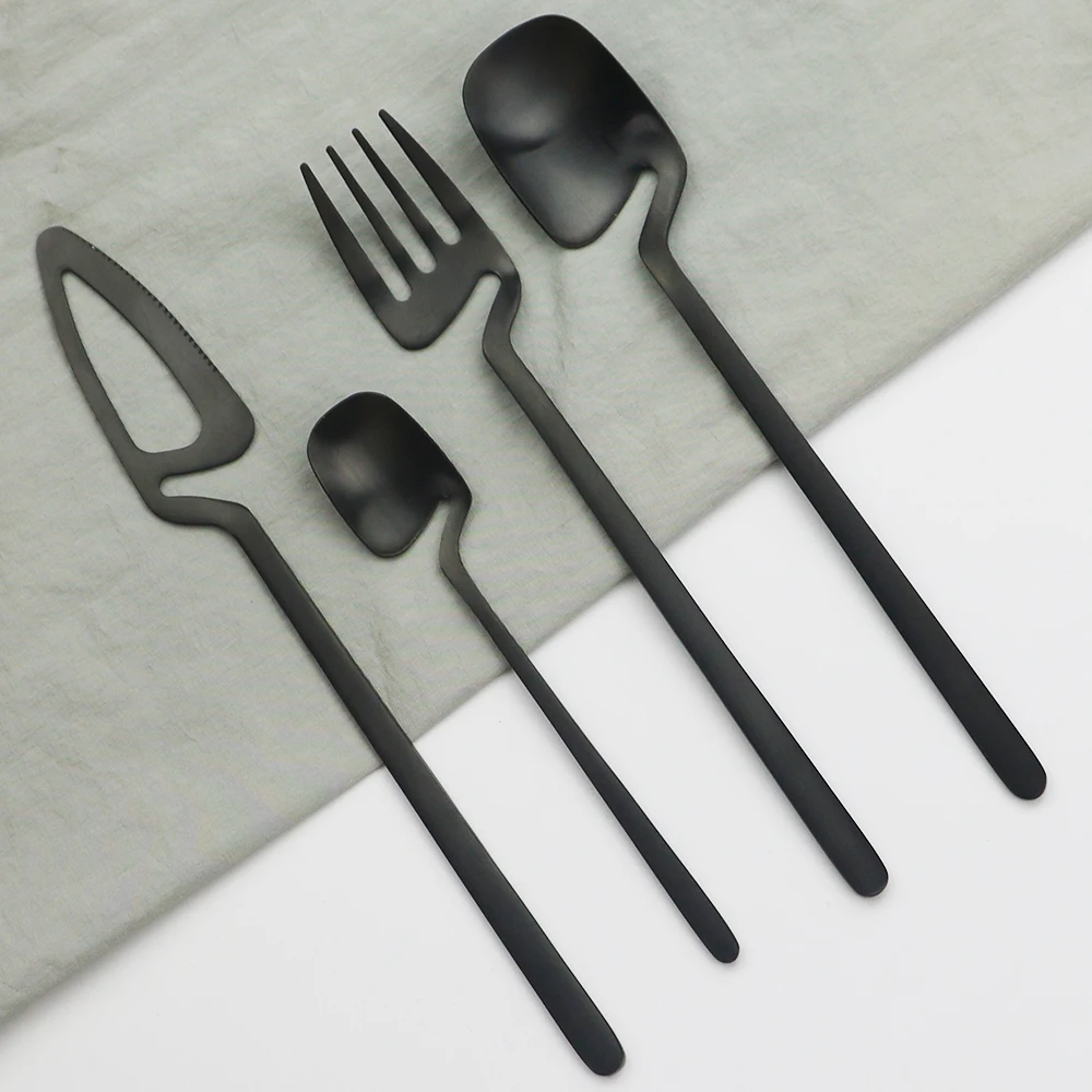 

24Pcs Black Knives Fork Spoon Dinnerware Set High Quality Cutlery Set 18/10 Stainless Steel Dinner Tableware Set Silverware Set