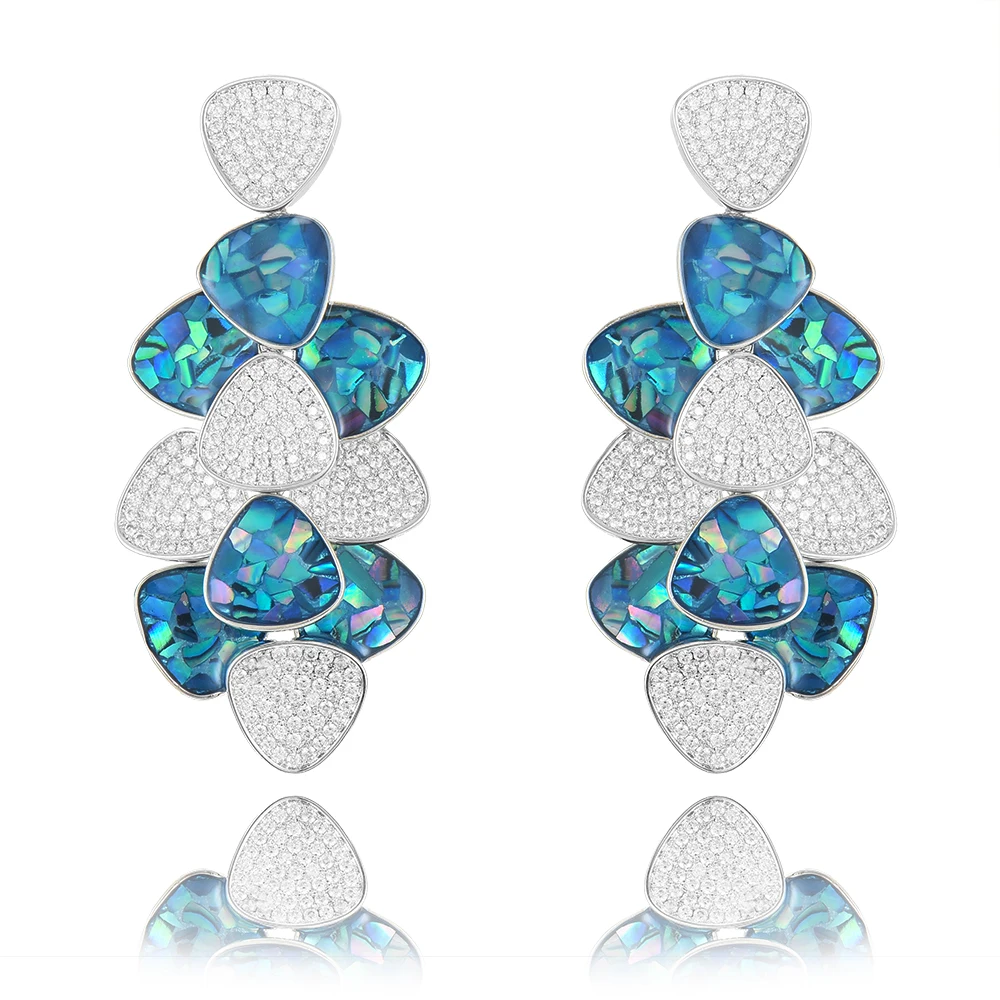 

LARRAURI Luxury Abalone Shell Cubic Zirconia Statement Big Drop Earrings For Women Wedding DUBAI Bridal Earrings Jewelry