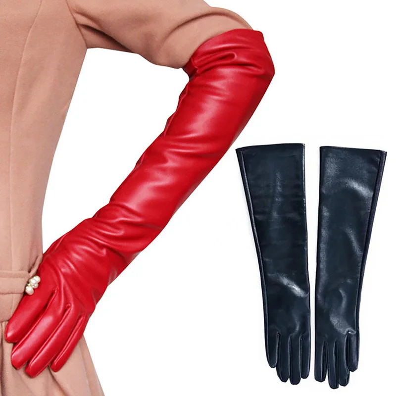 

New Sexy Women Fashion Gloves Black Long PU Leather Gloves 40cm 45cm 50cm Women's Mittens Winter Ladies Evening Party Gloves