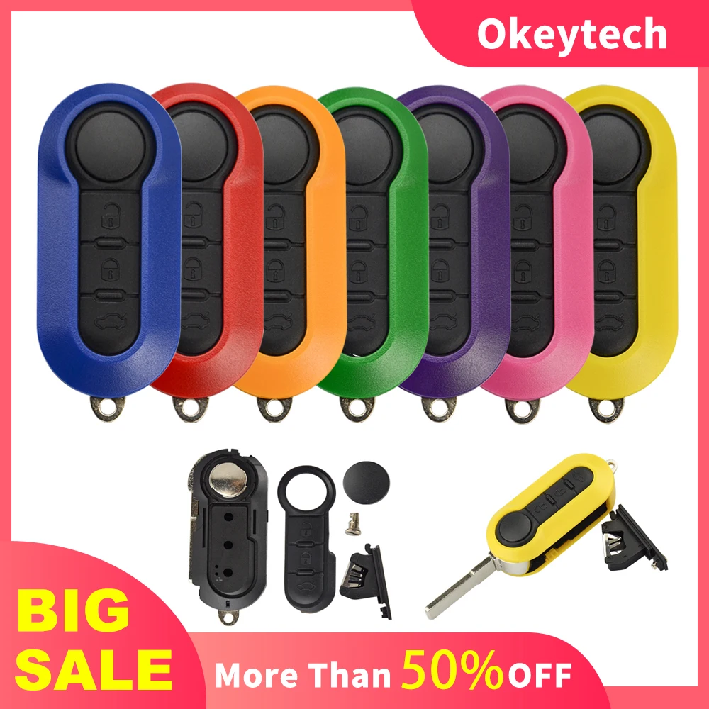 

OkeyTech 3 Button Colorful Flip Folding Car Remote Key Case Shell For Fiat 500 Panda Punto Bravo Ducato Stilo Uncut SIP22 Blade