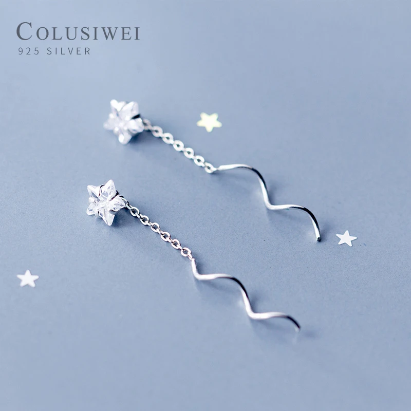 Colusiwei Ослепительная звезда серьги с длинными цепочками для женщин прозрачный CZ
