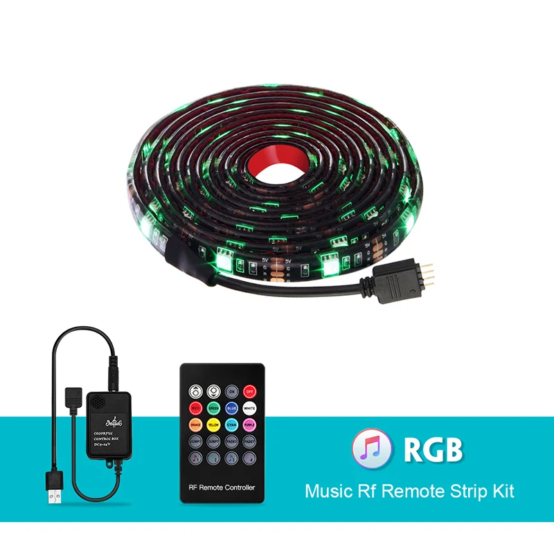 DC5V USB светодиодный полосы 5050 RGB/RGBW/RGBWW 50 см, 1 м, 2 м, ТВ фонового освещения Flexibe светодиодный клейкая лента IP20/IP65 из водонепроницаемого материала - Испускаемый цвет: RGB Strip Music