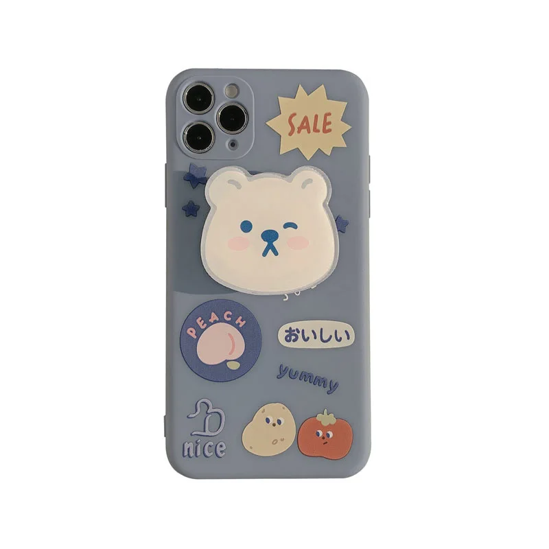 

Cartoon stand white bear peach mobile phone case for iPhone11 12Pro Max mini X XR XSMax 8 7PluS anti-fall protective back cover