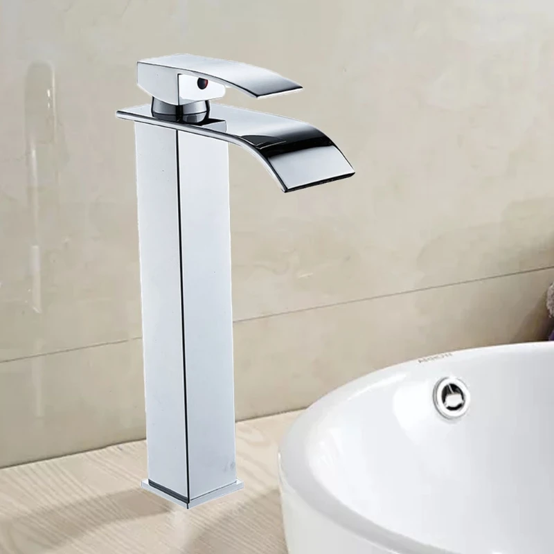 

Kitchen Bathroom Sink Faucet, Waterfall Spout Basin Faucet, Cold and Hot Water Mixer Sink Tap, 360-Degree Rotation of Water 28GF