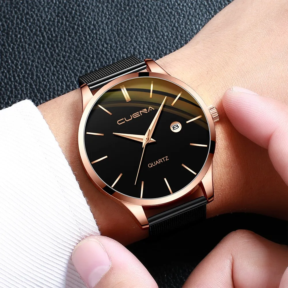 

CUENA Watches Men Top Luxury Brand Creativ Geometric Round Stainless Steel Men'S Quartz Watch Gift Relogio Masculino New