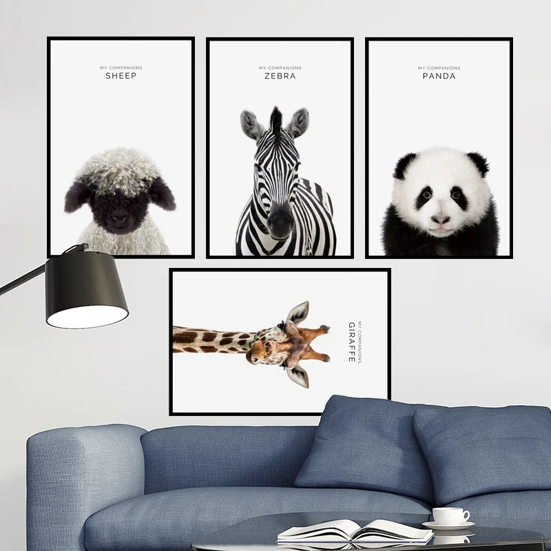 Панда Зебра овца Жираф Современное украшение дома Наклейка на стену гостиная