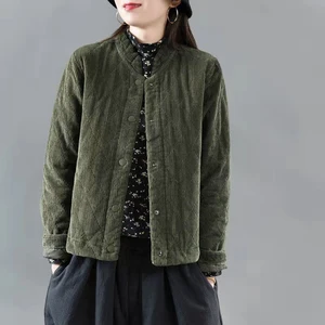 Женская Стеганая куртка, осенняя Повседневная Свободная куртка из Вельветовая короткая хлопка с длинным рукавом, S564