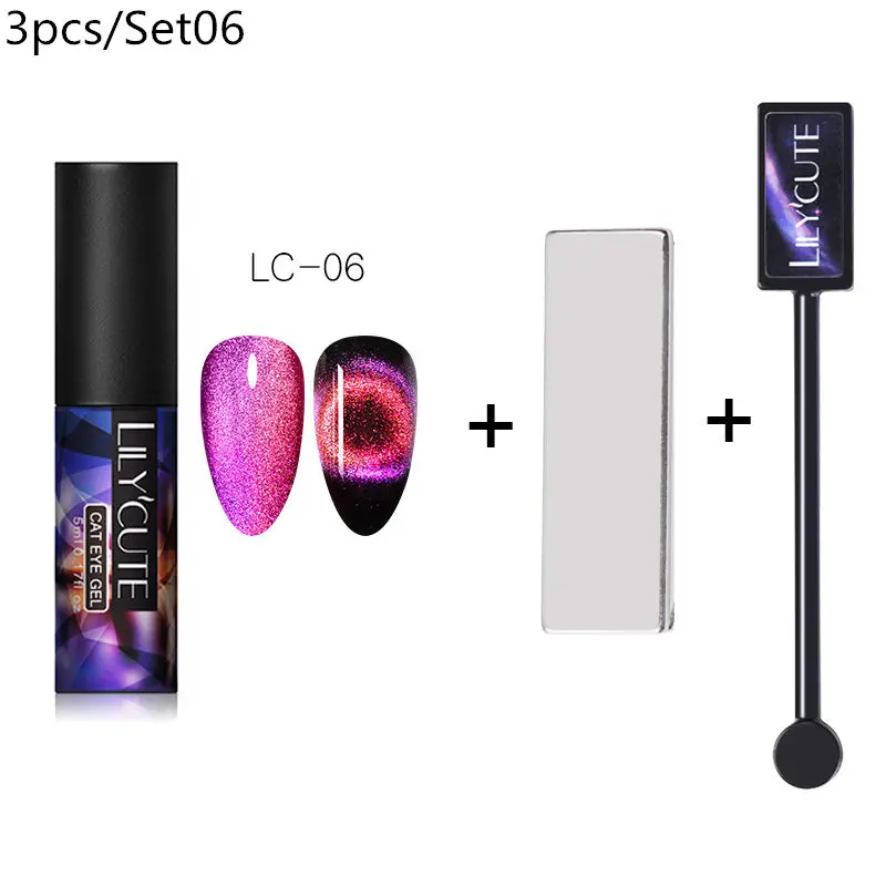 magnet 3pcs 06 LILYCUTE 9D Auroras ногтей Гель-лак «кошачий глаз» Гель-лак для использования с магнитом звездное небо замочить от УФ Магнитный Гель-лак для ногтей 5 мл - Цвет: magnet 3pcs 06