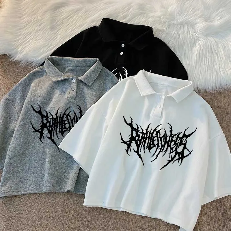 Женская футболка-поло в стиле Харадзюку Винтажная футболка готическом с