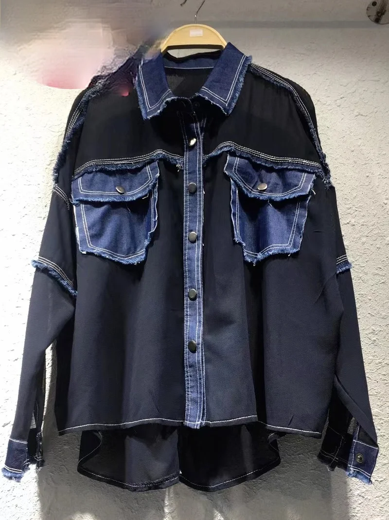 

Women's Long Sleeve Chiffon Tops Shirts for Women Blouse Korean Fashion Button Up Plaid Shirt Plus Size Ladies Tops Denim Blouse