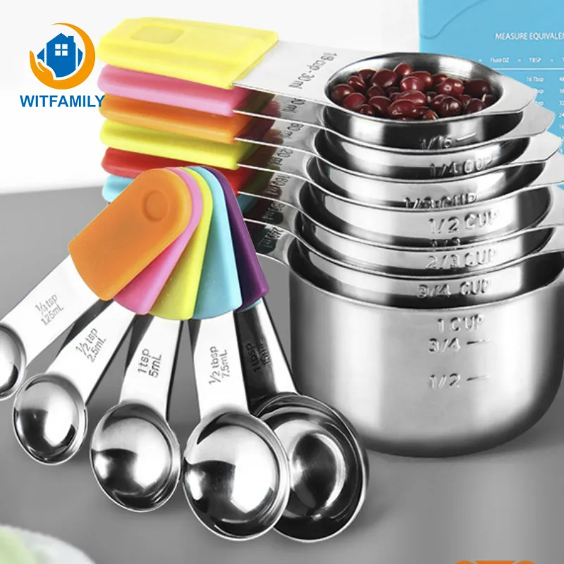 304 нержавеющая сталь силикон магнитная мерная ложка четыре/семь комплектов