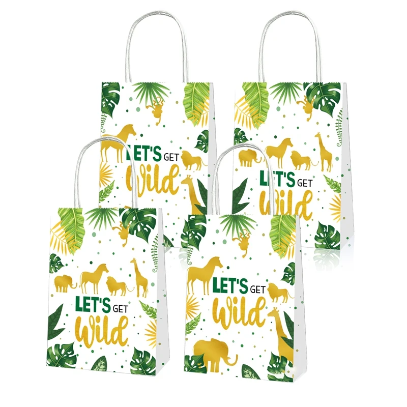 

24Pcs Jungle Themed Party Decorations Lets Get Wild Gift Bags with Handles for Baby Shower Wedding Birthday Party Favor