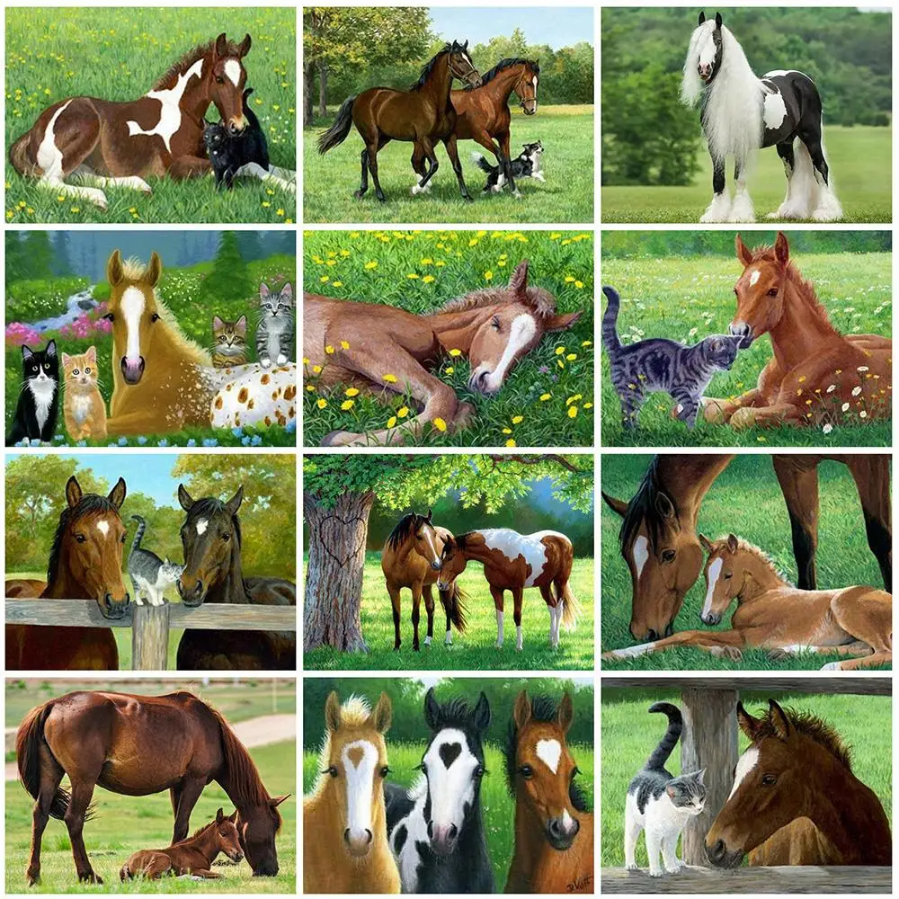 

5D Diamond Painting Cross Stitch Kit Horse Full Square Round Drill Diamond Embroidery Animals Picture of Rhinestones Mosaic