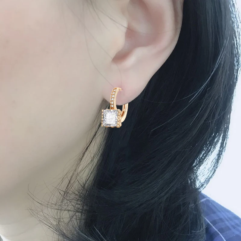 MAIKALE Simple Round Stud Earrings Square Cubic Zirconia Gold Copper Circle Korean for Women Party Jewelry Gifts | Украшения и